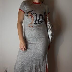 Vintage 1970s Red Ringer 10 1/2 Graphic Long Fitted Dress